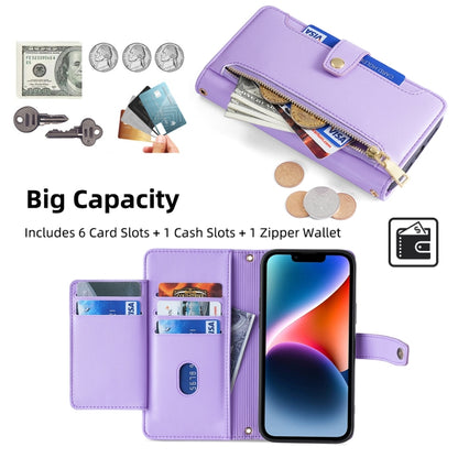 For Xiaomi Redmi Note 13 Pro 5G Sheep Texture Cross-body Zipper Wallet Leather Phone Case(Purple) - Note 13 Pro Cases by buy2fix | Online Shopping UK | buy2fix