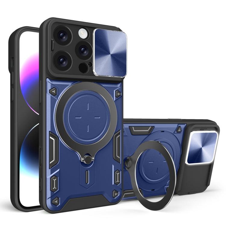 For iPhone 16 Pro CD Texture Sliding Camshield Magnetic Holder Phone Case(Blue) - iPhone 16 Pro Cases by buy2fix | Online Shopping UK | buy2fix