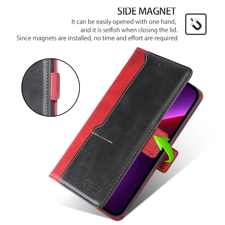 For Xiaomi Redmi Note 13 4G Contrast Color Side Buckle Leather Phone Case(Red + Black) - Note 13 Cases by buy2fix | Online Shopping UK | buy2fix