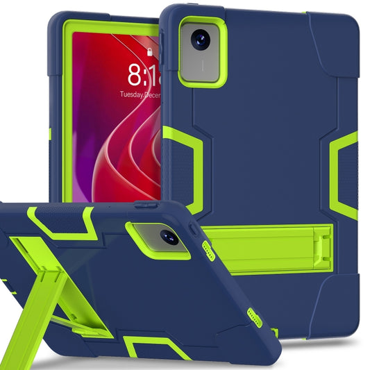 For Lenovo Tab M11/ Xiaoxin Pad 11 2024 Contrast Color Silicone Hybrid PC Tablet Case with Holder(Navy Blue Olivine) - Lenovo by buy2fix | Online Shopping UK | buy2fix