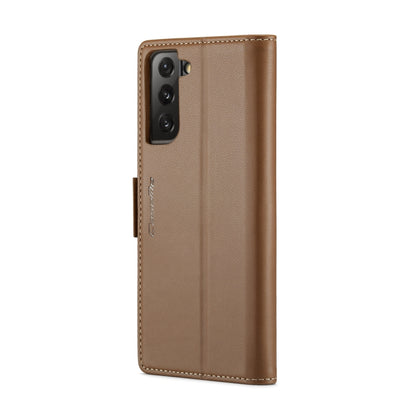 For Samsung Galaxy S21 FE 5G CaseMe 023 Butterfly Buckle Litchi Texture RFID Anti-theft Leather Phone Case(Brown) - Galaxy Phone Cases by CaseMe | Online Shopping UK | buy2fix