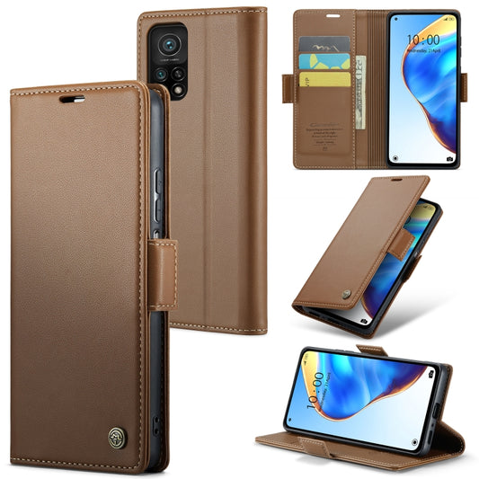 For Xiaomi Mi 10T 5G／10T Pro 5G CaseMe 023 Butterfly Buckle Litchi Texture RFID Anti-theft Leather Phone Case(Brown) - Xiaomi Cases by CaseMe | Online Shopping UK | buy2fix