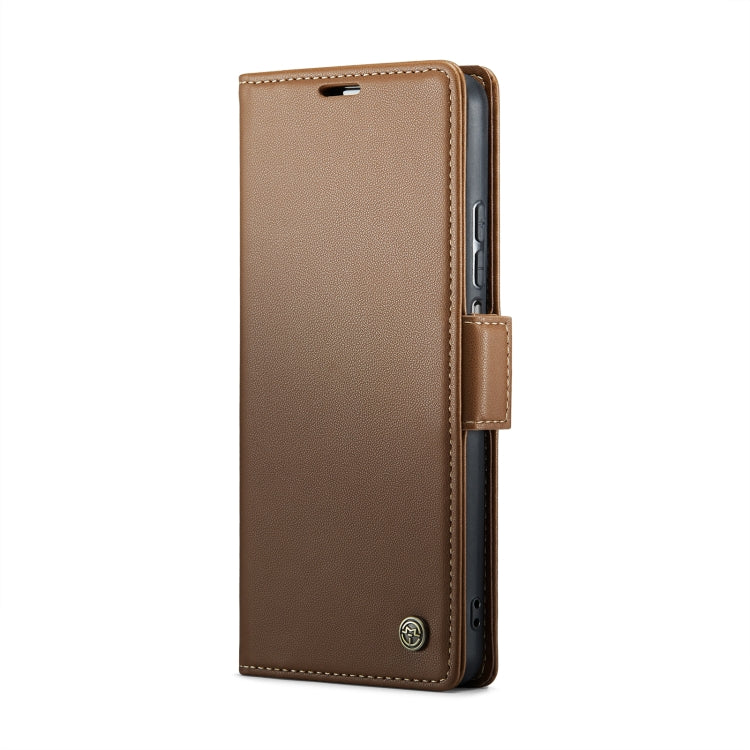 For Xiaomi Poco F5 5G/Redmi Note 12 Turbo 5G CaseMe 023 Butterfly Buckle Litchi Texture RFID Anti-theft Leather Phone Case(Brown) - Xiaomi Cases by CaseMe | Online Shopping UK | buy2fix