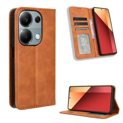 For Xiaomi Redmi Note 13 Pro 4G Global Magnetic Buckle Retro Texture Leather Phone Case(Brown) - Note 13 Pro Cases by buy2fix | Online Shopping UK | buy2fix