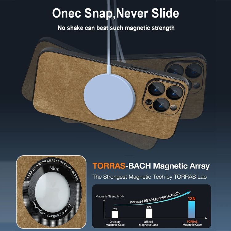 For iPhone 14 Pro Max Skin Feel Leather MagSafe Magnetic Phone Case(Brown) - iPhone 14 Pro Max Cases by buy2fix | Online Shopping UK | buy2fix