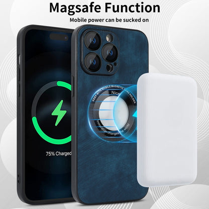 For iPhone 12 Pro Max Skin Feel Leather MagSafe Magnetic Phone Case(Blue) - iPhone 12 Pro Max Cases by buy2fix | Online Shopping UK | buy2fix