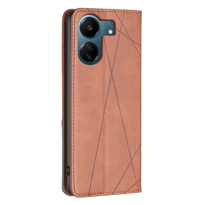 For Xiaomi Redmi 13C Rhombus Texture Magnetic Leather Phone Case(Brown) - 13C Cases by buy2fix | Online Shopping UK | buy2fix