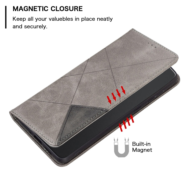 For Xiaomi Redmi Note 13 Pro 4G Global Rhombus Texture Magnetic Leather Phone Case(Grey) - Note 13 Pro Cases by buy2fix | Online Shopping UK | buy2fix