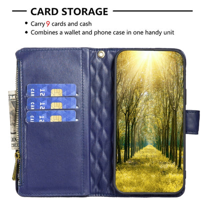 For Xiaomi Redmi K70 / K70 Pro Diamond Lattice Zipper Wallet Leather Flip Phone Case(Blue) - K70 Pro Cases by buy2fix | Online Shopping UK | buy2fix