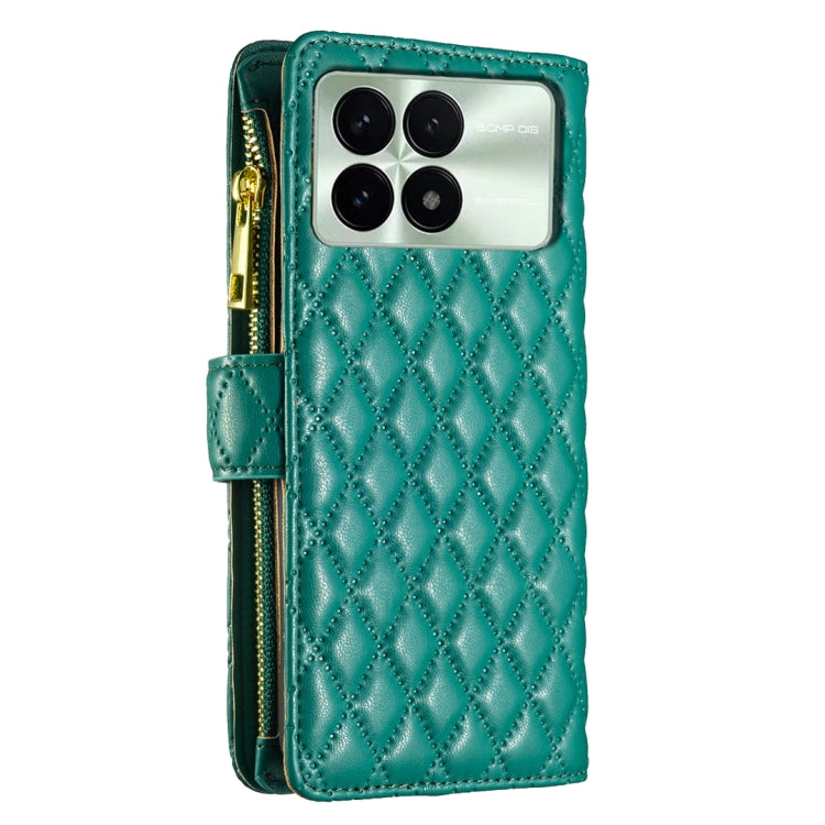 For Xiaomi Redmi K70 / K70 Pro Diamond Lattice Zipper Wallet Leather Flip Phone Case(Green) - K70 Pro Cases by buy2fix | Online Shopping UK | buy2fix