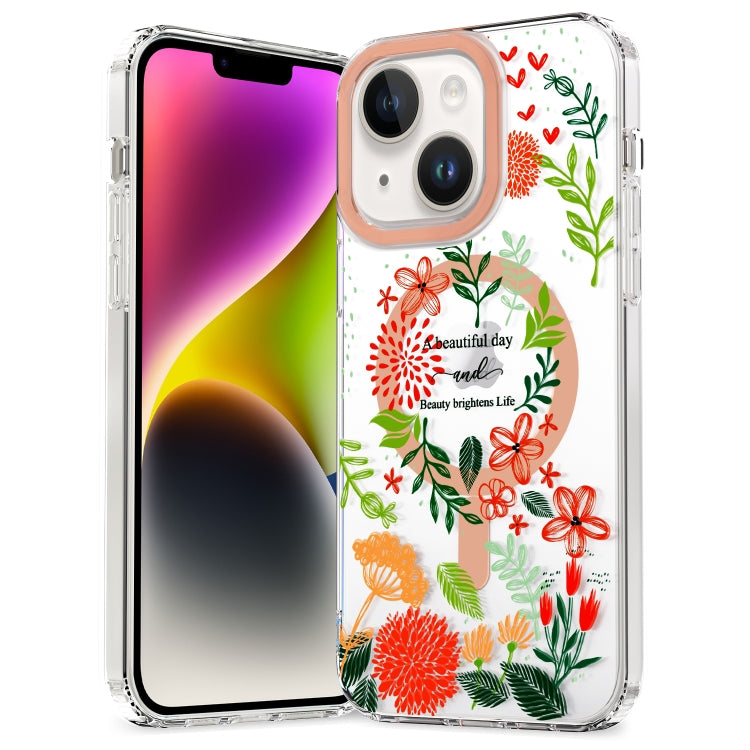 For iPhone 15 Plus MagSafe Magnetic TPU Phone Case(Red Flowers and Green Leaves) - iPhone 15 Plus Cases by buy2fix | Online Shopping UK | buy2fix