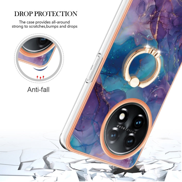 For OnePlus 11 Electroplating Marble Dual-side IMD Phone Case with Ring(Purple 016) - OnePlus Cases by buy2fix | Online Shopping UK | buy2fix