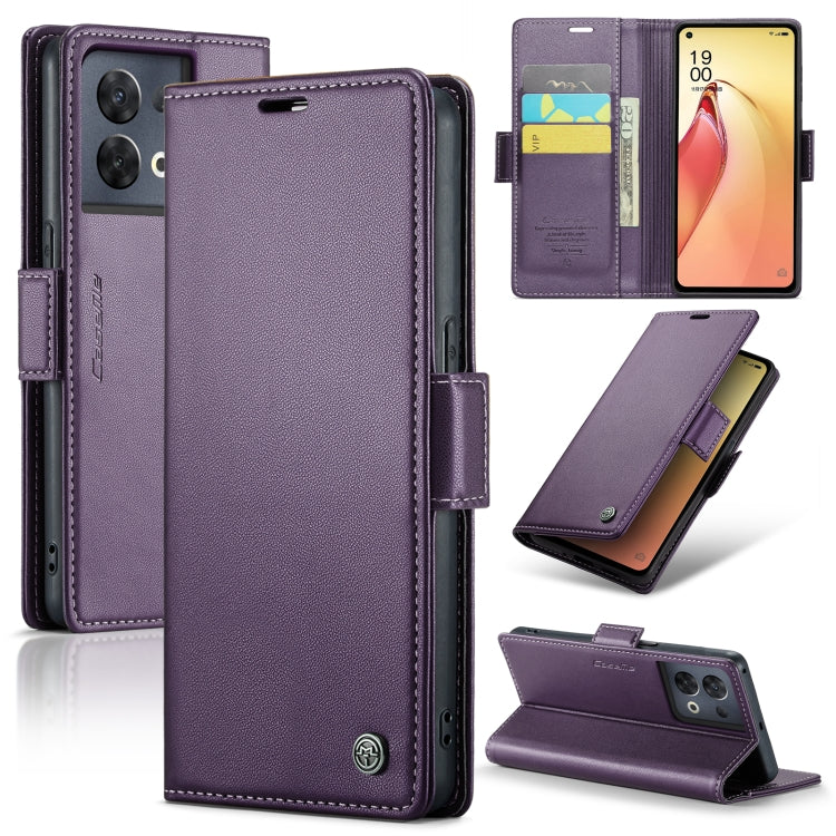 For OPPO Reno8 Pro 5G Global CaseMe 023 Butterfly Buckle Litchi Texture RFID Anti-theft Leather Phone Case(Pearly Purple) - OPPO Cases by CaseMe | Online Shopping UK | buy2fix