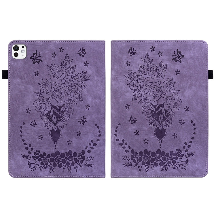 For iPad Pro 11 2024 Butterfly Rose Embossed Leather Smart Tablet Case(Purple) - iPad Pro 11 2024 Cases by buy2fix | Online Shopping UK | buy2fix