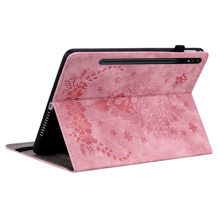 For Samsung Galaxy Tab S9+ Butterfly Rose Embossed Leather Tablet Case(Pink) - Galaxy Tab S9+ Cases by buy2fix | Online Shopping UK | buy2fix