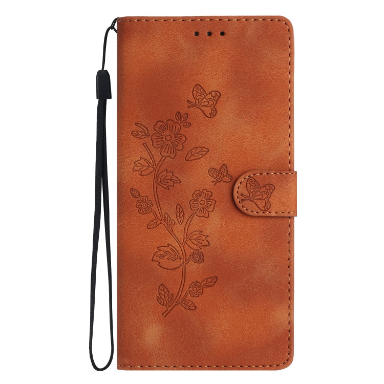 For iPhone 16 Flower Butterfly Embossing Pattern Leather Phone Case(Brown) - iPhone 16 Cases by buy2fix | Online Shopping UK | buy2fix