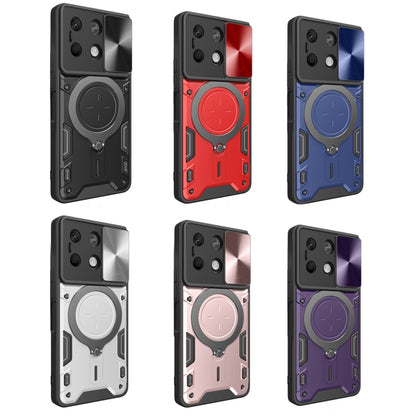 For Xiaomi Redmi Note 13 5G CD Texture Sliding Camshield Magnetic Holder Phone Case(Purple) - Note 13 Cases by buy2fix | Online Shopping UK | buy2fix
