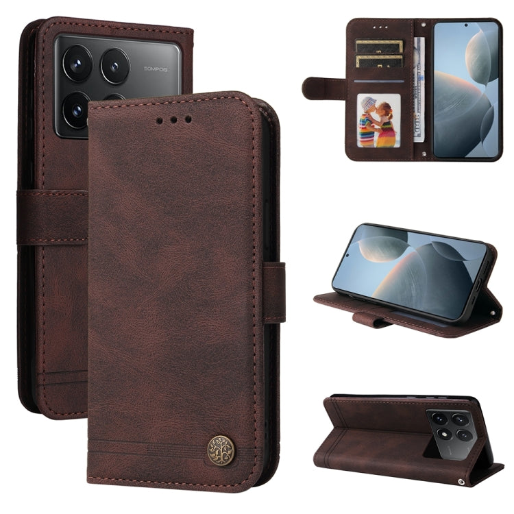 For Xiaomi Redmi K70E Skin Feel Life Tree Metal Button Leather Phone Case(Brown) - K70E Cases by buy2fix | Online Shopping UK | buy2fix