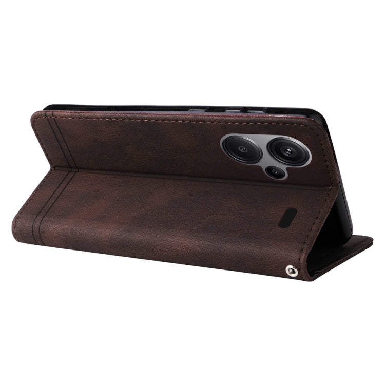 For Xiaomi Redmi Note13 Pro+ 5G Global Skin Feel Life Tree Metal Button Leather Phone Case(Brown) - Note 13 Pro+ Cases by buy2fix | Online Shopping UK | buy2fix