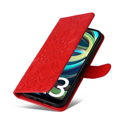 For Xiaomi Redmi A3 Embossed Sunflower Leather Phone Case(Red) - Xiaomi Cases by buy2fix | Online Shopping UK | buy2fix