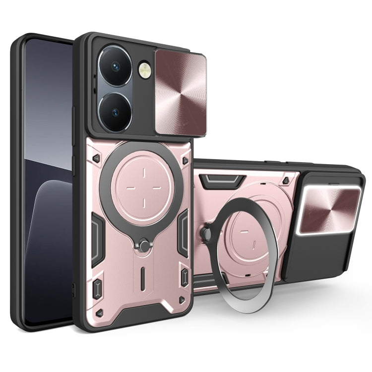For vivo Y36 4G / 5G CD Texture Sliding Camshield Magnetic Holder Phone Case(Pink) - vivo Cases by buy2fix | Online Shopping UK | buy2fix