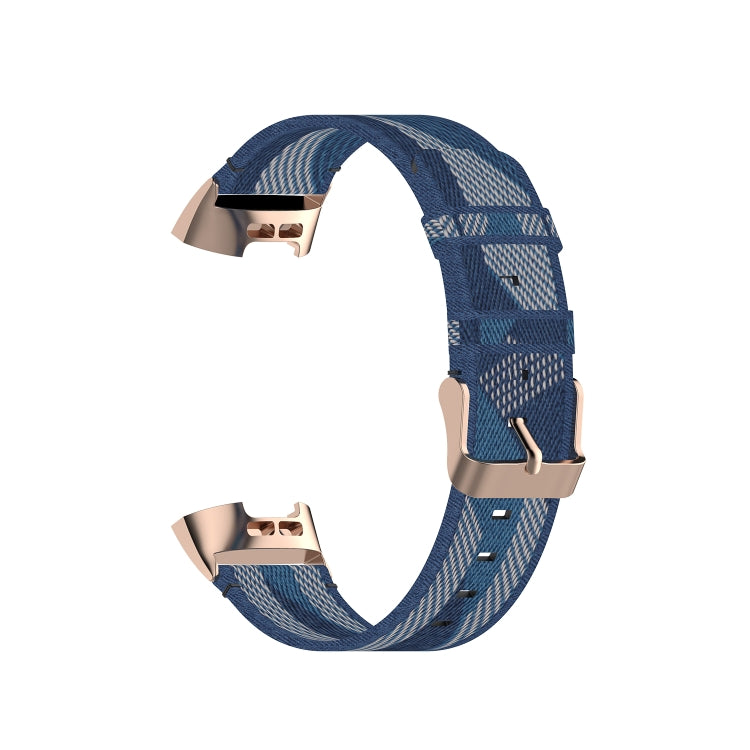 For Fitbit Charge 4 / Charge 3 / Charge 3 SE Stainless Steel Head Grain Nylon Denim Replacement Strap Watchband(Blue Stripe) - Watch Bands by buy2fix | Online Shopping UK | buy2fix