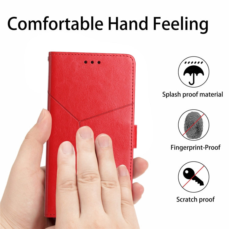 For iPhone SE 2024 HT01 Y-shaped Pattern Flip Leather Phone Case(Red) - More iPhone Cases by buy2fix | Online Shopping UK | buy2fix