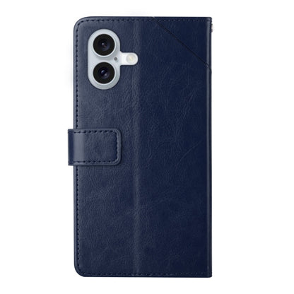 For iPhone 16 HT01 Y-shaped Pattern Flip Leather Phone Case(Blue) - iPhone 16 Cases by buy2fix | Online Shopping UK | buy2fix