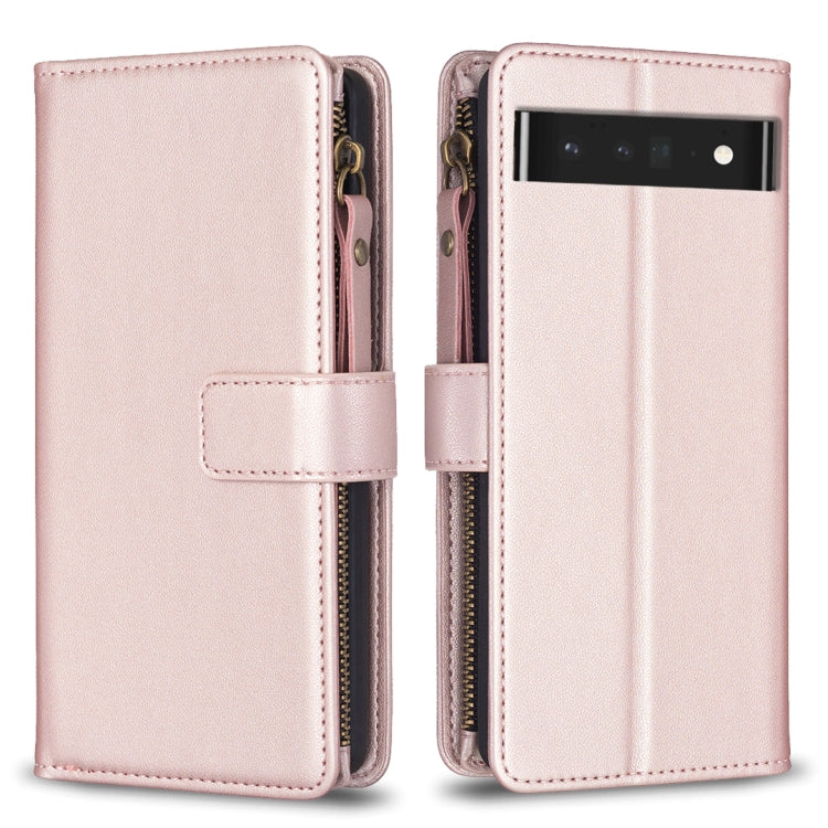 For Google Pixel 7 Pro 9 Card Slots Zipper Wallet Leather Flip Phone Case(Rose Gold) - Google Cases by buy2fix | Online Shopping UK | buy2fix