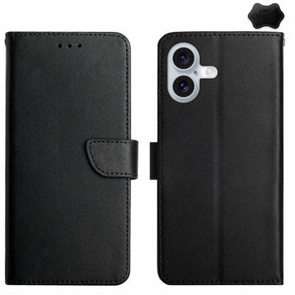 For iPhone 16 Plus Genuine Leather Fingerprint-proof Flip Phone Case(Black) - iPhone 16 Plus Cases by buy2fix | Online Shopping UK | buy2fix