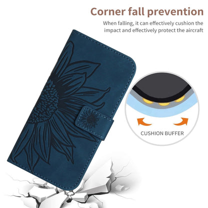 For iPhone 16 Plus Skin Feel Sun Flower Embossed Flip Leather Phone Case with Lanyard(Inky Blue) - iPhone 16 Plus Cases by buy2fix | Online Shopping UK | buy2fix