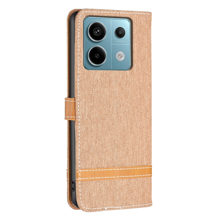 For Xiaomi Redmi Note 13 Pro 4G Global Color Block Denim Texture Leather Phone Case(Brown) - Note 13 Pro Cases by buy2fix | Online Shopping UK | buy2fix