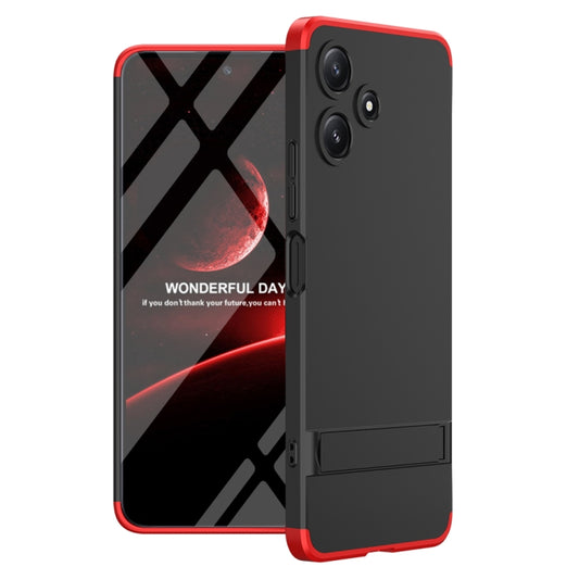 For Xiaomi Redmi 12 5G GKK Three Stage Splicing Full Coverage PC Phone Case with Stand(Black Red) - Xiaomi Cases by GKK | Online Shopping UK | buy2fix