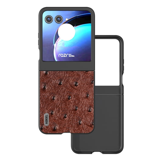 For Motorola Razr 50 ABEEL Genuine Leather Ostrich Texture Phone Case(Coffee) - Motorola Cases by buy2fix | Online Shopping UK | buy2fix