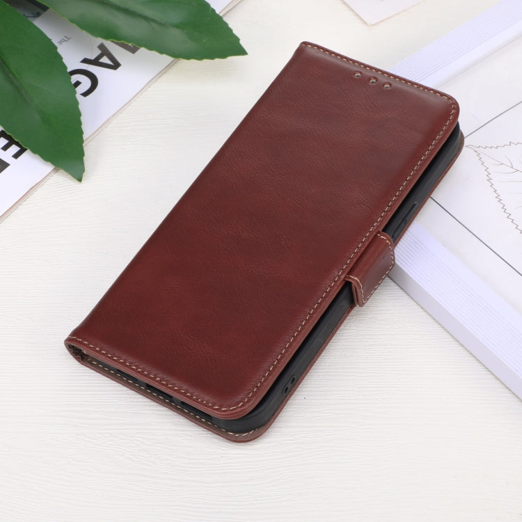 For iPhone 16 Crazy Horse Top Layer Cowhide Leather Phone Case(Brown) - iPhone 16 Cases by buy2fix | Online Shopping UK | buy2fix