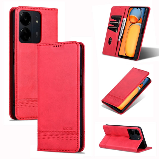 For Xiaomi Redmi 13C / Poco C65 AZNS Magnetic Calf Texture Flip Leather Phone Case(Red) - 13C Cases by AZNS | Online Shopping UK | buy2fix