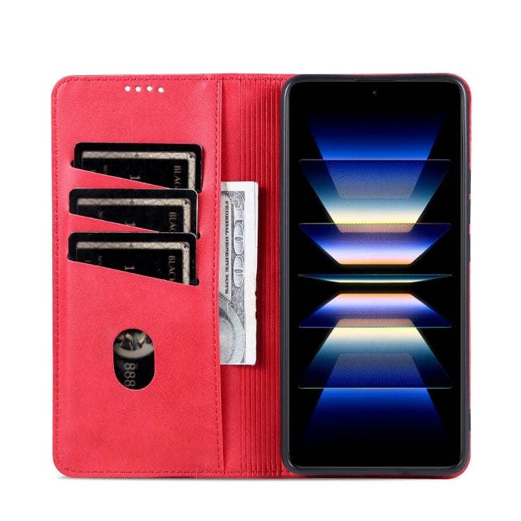 For Xiaomi Redmi Turbo 3 AZNS Magnetic Calf Texture Flip Leather Phone Case(Red) - Xiaomi Cases by AZNS | Online Shopping UK | buy2fix