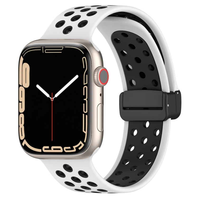 For Apple Watch SE 2022 40mm Magnetic Buckle Silicone Watch Band(White Black) - Watch Bands by buy2fix | Online Shopping UK | buy2fix