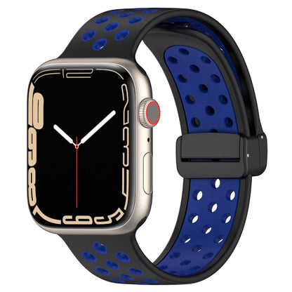 For Apple Watch 7 45mm Magnetic Buckle Silicone Watch Band(Black Blue) - Watch Bands by buy2fix | Online Shopping UK | buy2fix