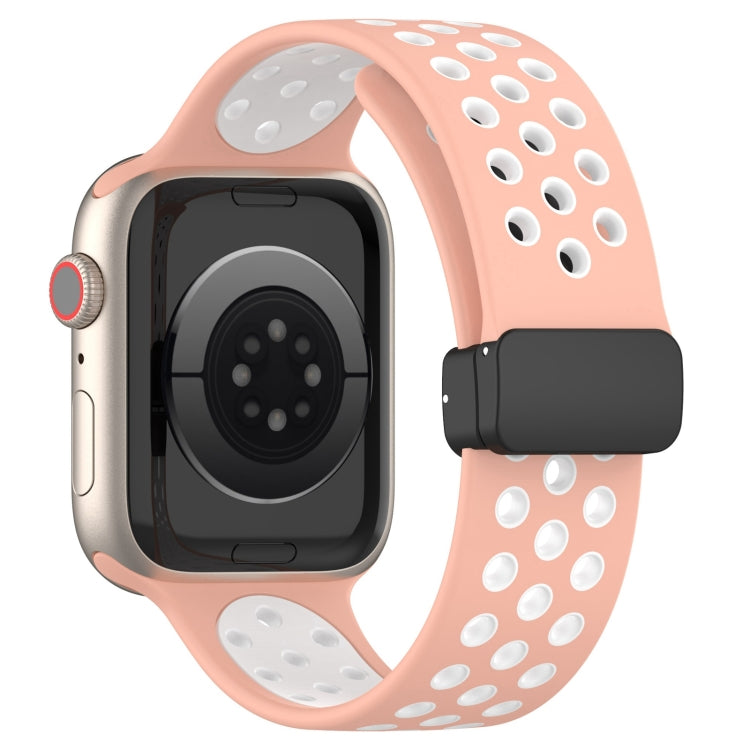 For Apple Watch 6 40mm Magnetic Buckle Silicone Watch Band(Pink White) - Watch Bands by buy2fix | Online Shopping UK | buy2fix