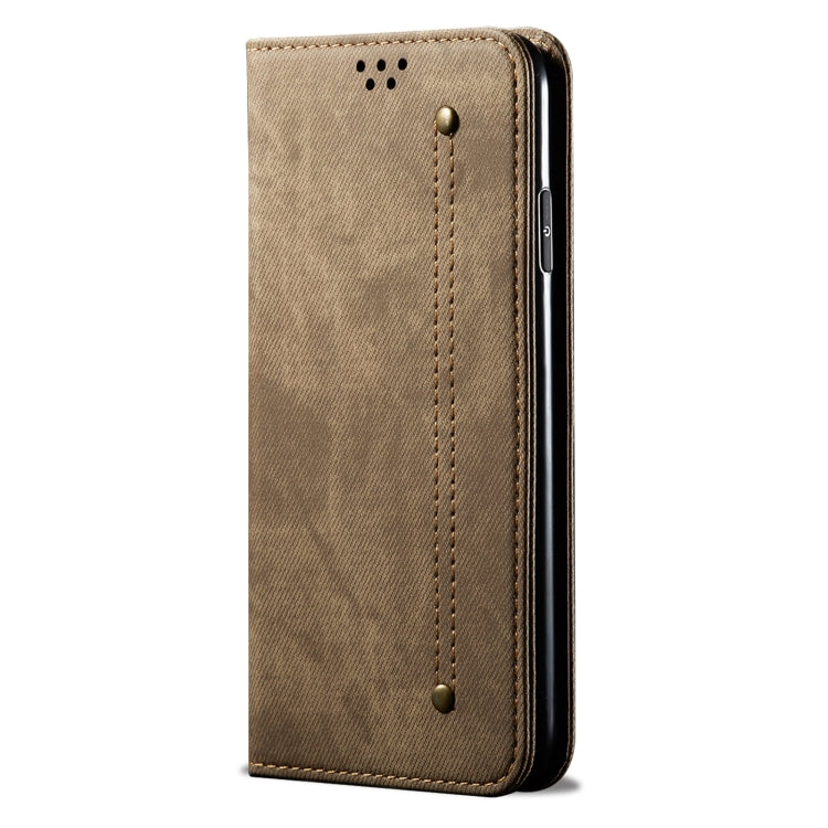 For Honor X8 5G / X6 4G Foreign Denim Texture Flip Leather Phone Case(Khaki) - Honor Cases by buy2fix | Online Shopping UK | buy2fix