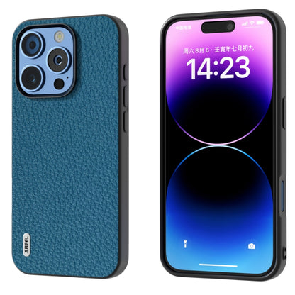 For iPhone 16 Pro ABEEL Genuine Leather Litchi Texture Phone Case(Blue) - iPhone 16 Pro Cases by buy2fix | Online Shopping UK | buy2fix