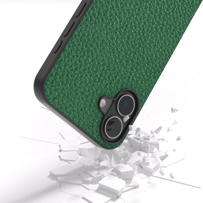 For iPhone 16 Plus ABEEL Genuine Leather Litchi Texture Phone Case(Green) - iPhone 16 Plus Cases by buy2fix | Online Shopping UK | buy2fix