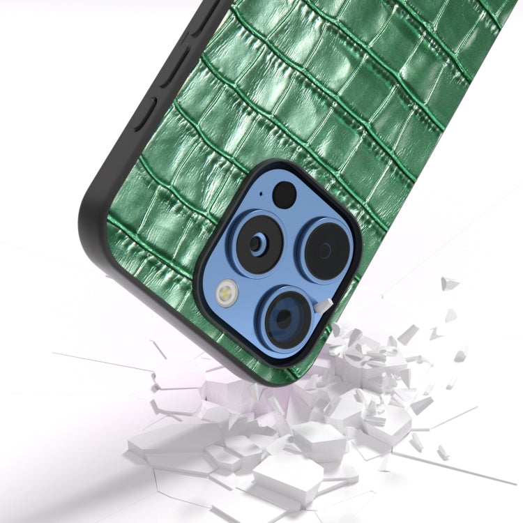 For iPhone 16 Pro ABEEL Crocodile Texture Genuine Leather Phone Case(Green) - iPhone 16 Pro Cases by buy2fix | Online Shopping UK | buy2fix