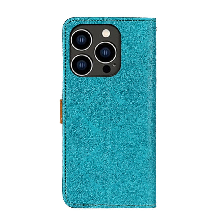 For iPhone 16 Pro European Floral Embossed Leather Phone Case(Blue) - iPhone 16 Pro Cases by buy2fix | Online Shopping UK | buy2fix