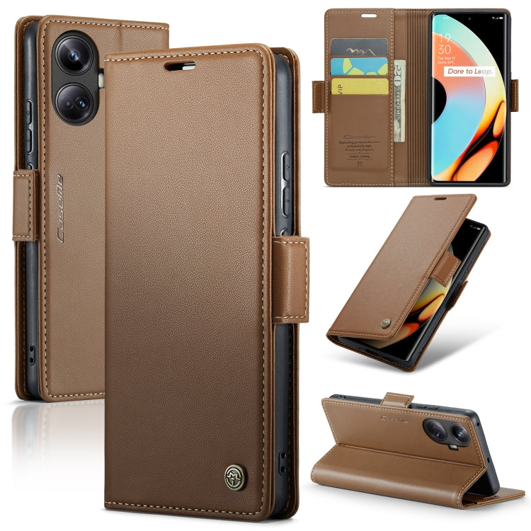 For Realme 10 Pro+ CaseMe 023 Butterfly Buckle Litchi Texture RFID Anti-theft Leather Phone Case(Brown) - Realme Cases by CaseMe | Online Shopping UK | buy2fix