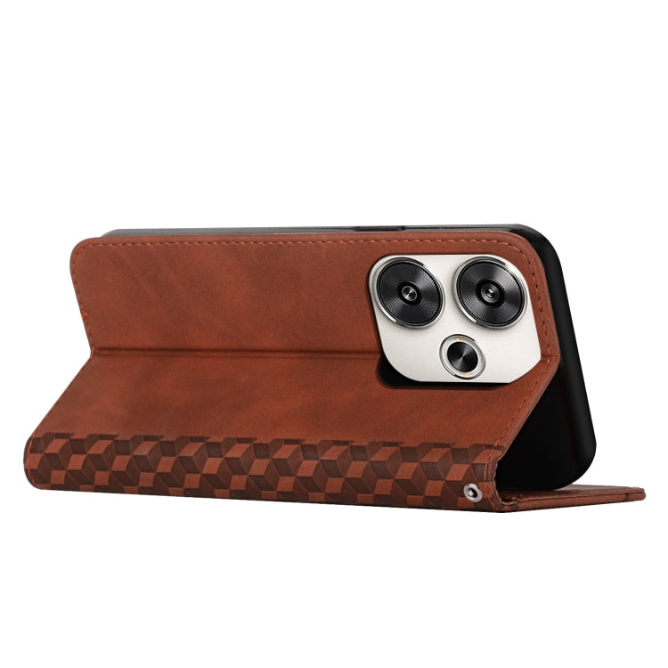 For Xiaomi Redmi Turbo 3 Diamond Splicing Skin Feel Magnetic Leather Phone Case(Brown) - Xiaomi Cases by buy2fix | Online Shopping UK | buy2fix