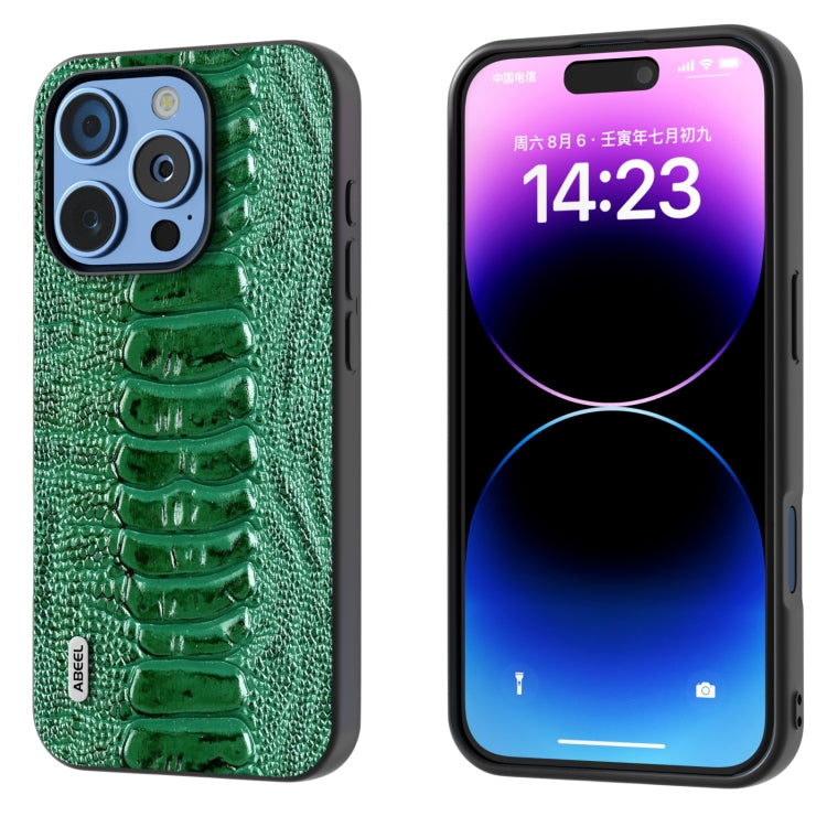 For iPhone 16 Pro Max ABEEL Genuine Leather Weilai Series Phone Case(Green) - iPhone 16 Pro Max Cases by buy2fix | Online Shopping UK | buy2fix