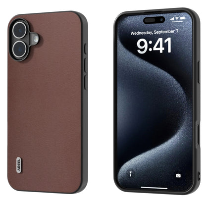 For iPhone 16 ABEEL Genuine Leather Xiaoya Series Phone Case(Coffee) - iPhone 16 Cases by buy2fix | Online Shopping UK | buy2fix