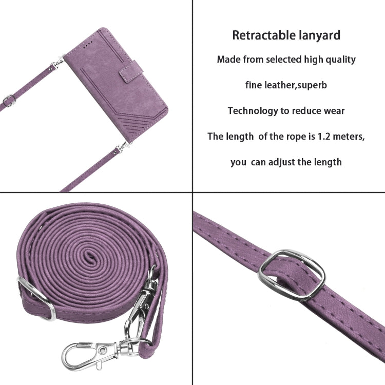 For Xiaomi Redmi 13C Skin Feel Stripe Pattern Leather Phone Case with Long Lanyard(Purple) - 13C Cases by buy2fix | Online Shopping UK | buy2fix